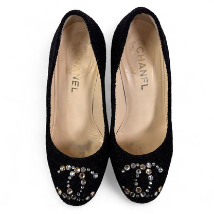 CHANEL Shoes Pumps Heel Cocomark EU 37 US 7 Black Authentic