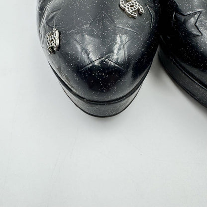 CHANEL Shoes Pumps Heel Cocomark EU 38.5 US 8.5 Patent Leather Black Authentic