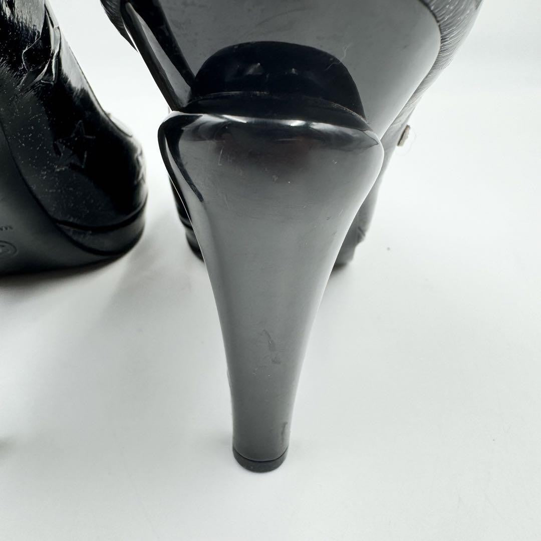 CHANEL Shoes Pumps Heel Cocomark EU 38.5 US 8.5 Patent Leather Black Authentic