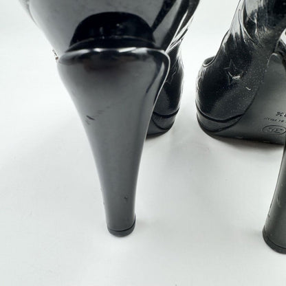 CHANEL Shoes Pumps Heel Cocomark EU 38.5 US 8.5 Patent Leather Black Authentic