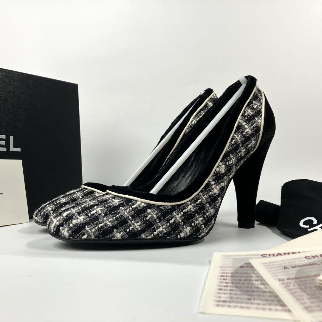 CHANEL Shoes Pumps Heel EU 36.5 US 6.5 Black Authentic