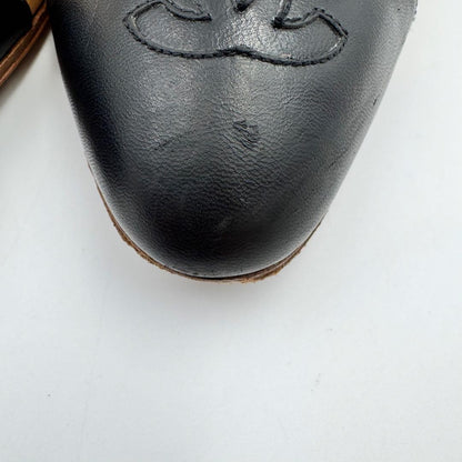 CHANEL Shoes Pumps Heel Cocomark EU 36.0 US 6.0 Leather Beige Black Authentic