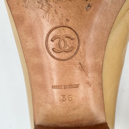 CHANEL Shoes Pumps Heel Cocomark EU 36.0 US 6.0 Leather Beige Black Authentic