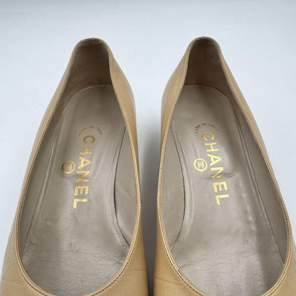CHANEL Shoes Pumps Heel Cocomark EU 36.0 US 6.0 Leather Beige Black Authentic