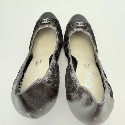 CHANEL Shoes Pumps Heel Cocomark EU 36.0 US 6.0 Leather Black Silver Authentic