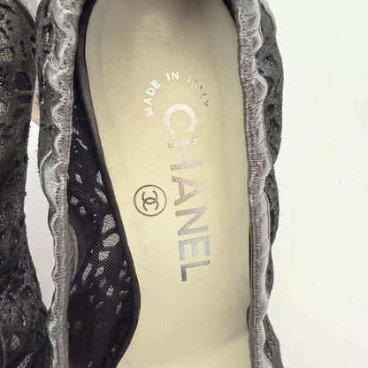 CHANEL Shoes Pumps Heel Cocomark EU 36.0 US 6.0 Leather Black Silver Authentic
