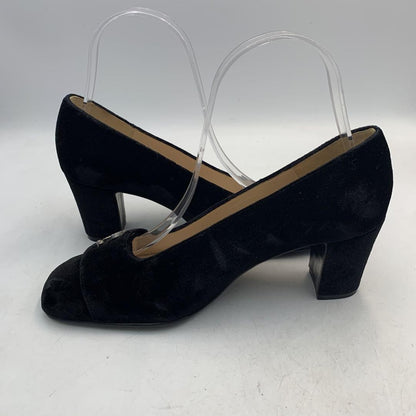 CHANEL Shoes Pumps Heel Cocomark EU 36.5 US 6.5 Velour Black Authentic