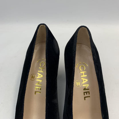CHANEL Shoes Pumps Heel Cocomark EU 36.5 US 6.5 Velour Black Authentic