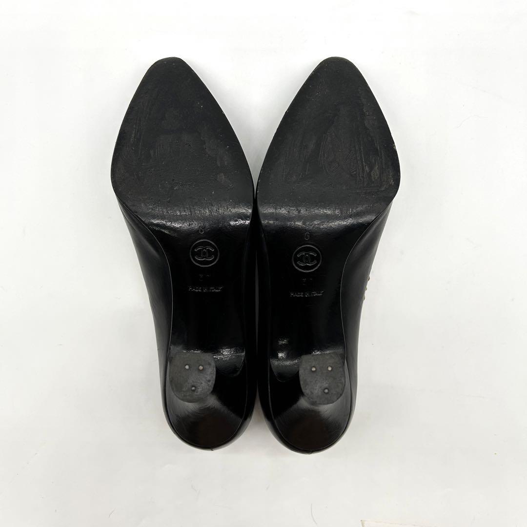 CHANEL Shoes Pumps Heel Chain EU 36.0 US 6.0 Leather Black Authentic