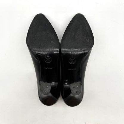 CHANEL Shoes Pumps Heel Chain EU 36.0 US 6.0 Leather Black Authentic