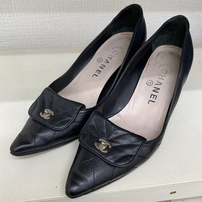 CHANEL Shoes Pumps Heel Cocomark EU 36.0 US 6.0 Black Authentic