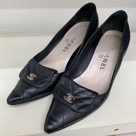 CHANEL Shoes Pumps Heel Cocomark EU 36.0 US 6.0 Black Authentic