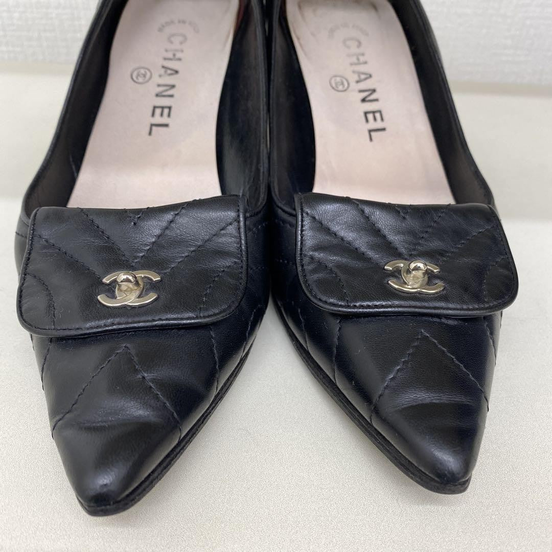 CHANEL Shoes Pumps Heel Cocomark EU 36.0 US 6.0 Black Authentic