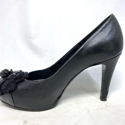 CHANEL Shoes Pumps Heel EU 36.0 US 6.0 Leather Black Authentic