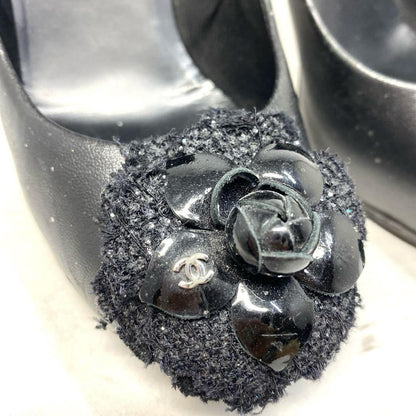 CHANEL Shoes Pumps Heel EU 36.0 US 6.0 Leather Black Authentic