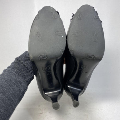 CHANEL Shoes Pumps Heel EU 36.0 US 6.0 Leather Black Authentic
