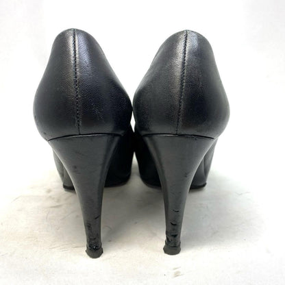 CHANEL Shoes Pumps Heel EU 36.0 US 6.0 Leather Black Authentic