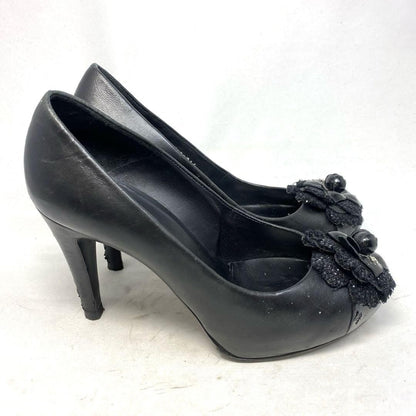CHANEL Shoes Pumps Heel EU 36.0 US 6.0 Leather Black Authentic