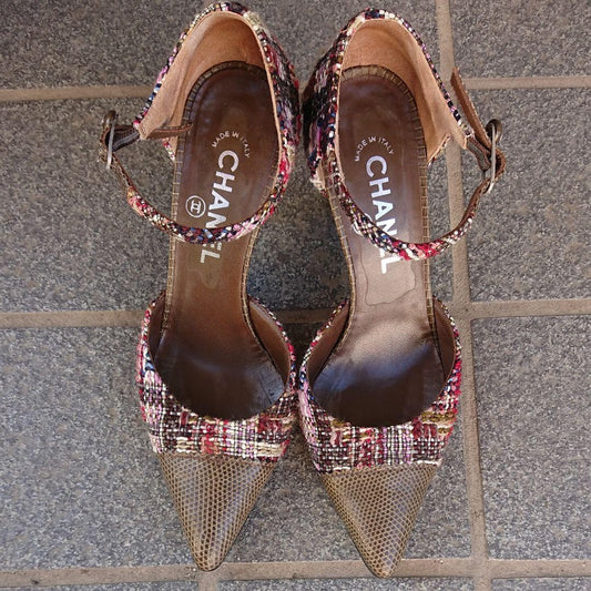 CHANEL Shoes Pumps Heel EU 38.5 US 8.5 Multicolor Authentic