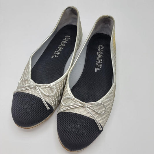 CHANEL Ballet Flats Shoes Pumps Ribbon EU 38 US 8 Authentic