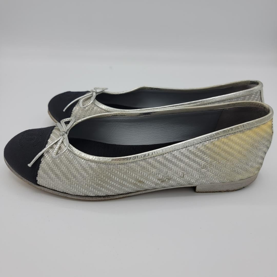 CHANEL Ballet Flats Shoes Pumps Ribbon EU 38 US 8 Authentic