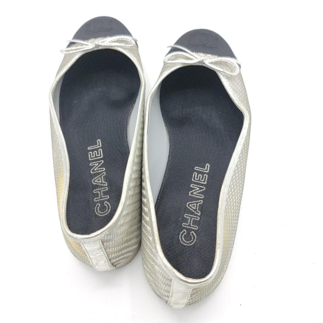 CHANEL Ballet Flats Shoes Pumps Ribbon EU 38 US 8 Authentic