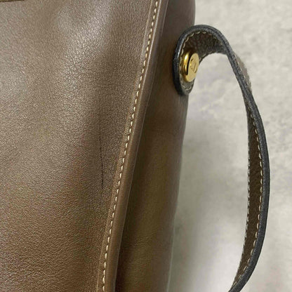 Christian Dior Shoulder Bag CD Stitch Brown Gold Leather Authentic