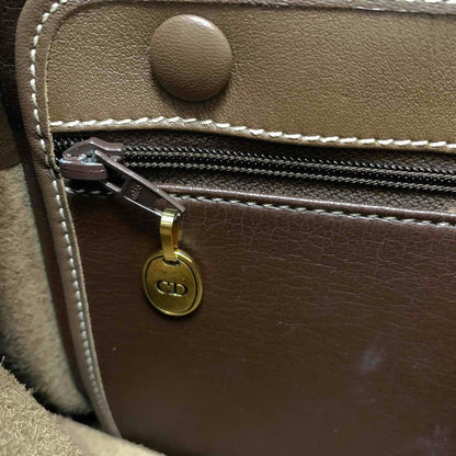 Christian Dior Shoulder Bag CD Stitch Brown Gold Leather Authentic