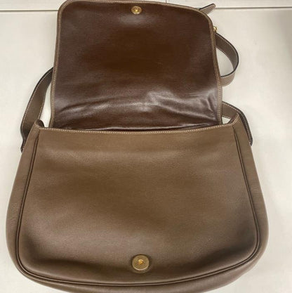Christian Dior Shoulder Bag CD Stitch Brown Gold Leather Authentic