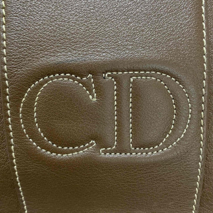 Christian Dior Shoulder Bag CD Stitch Brown Gold Leather Authentic