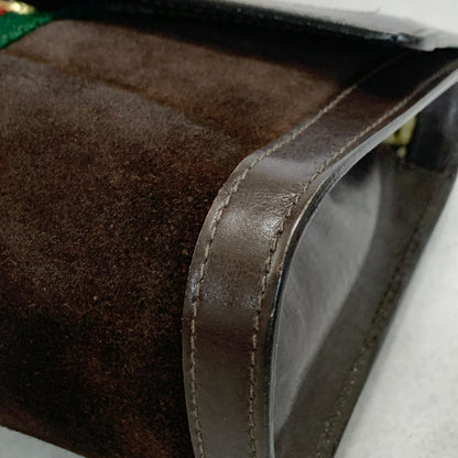 GUCCI Bag Sherry Line GG Clutch Purse Hand Suede Brown Gold Used Authentic