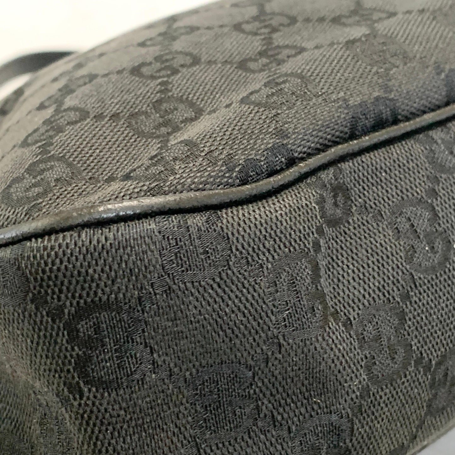 GUCCI Bag GG Canvas Hand Tote Purse Canvas Leather Black Silver Used Authentic