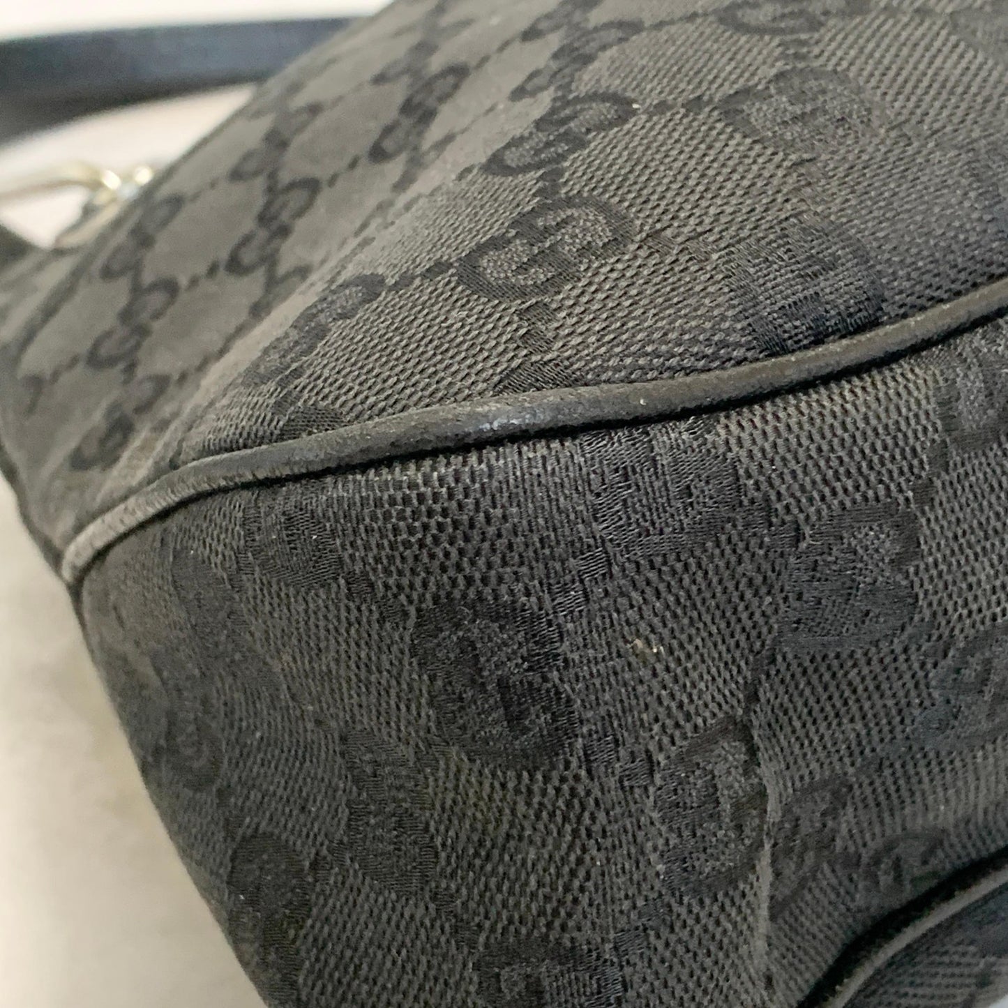 GUCCI Bag GG Canvas Hand Tote Purse Canvas Leather Black Silver Used Authentic