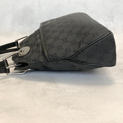 GUCCI Bag GG Canvas Hand Tote Purse Canvas Leather Black Silver Used Authentic