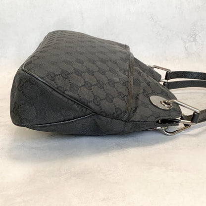 GUCCI Bag GG Canvas Hand Tote Purse Canvas Leather Black Silver Used Authentic