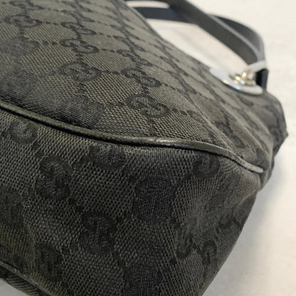 GUCCI Bag GG Canvas Hand Tote Purse Canvas Leather Black Silver Used Authentic