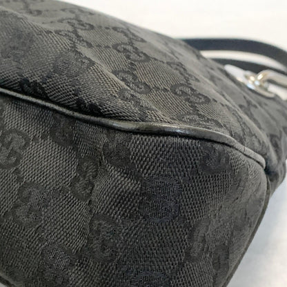 GUCCI Bag GG Canvas Hand Tote Purse Canvas Leather Black Silver Used Authentic
