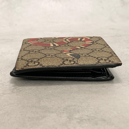 GUCCI Wallet 	Sneke GG Supreme Bi-fold Flap Compact Purse Leather Beige Auth