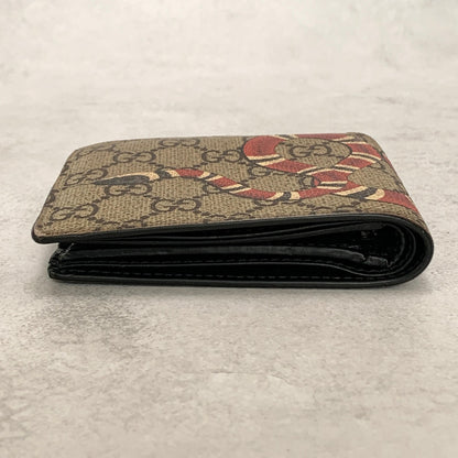 GUCCI Wallet 	Sneke GG Supreme Bi-fold Flap Compact Purse Leather Beige Auth