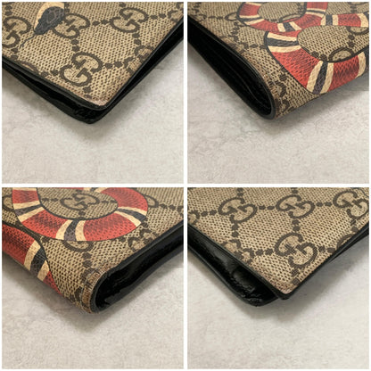 GUCCI Wallet 	Sneke GG Supreme Bi-fold Flap Compact Purse Leather Beige Auth
