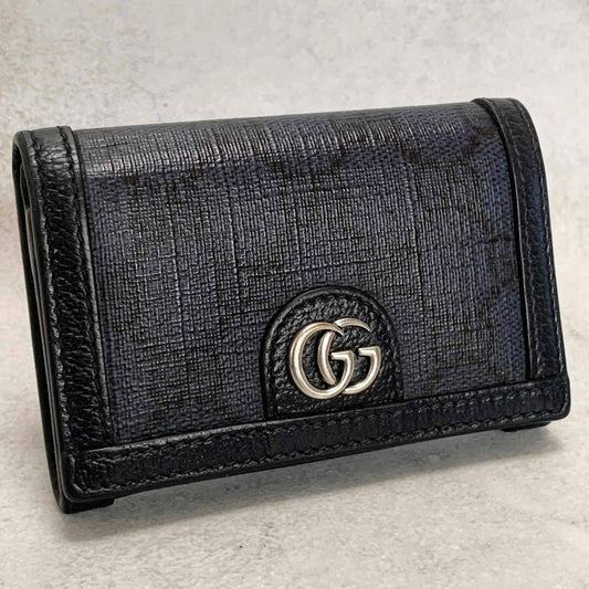 Gucci Bi-fold Card Holder Marmont GG Supreme Wallet Case Flap Purse Compact Navy