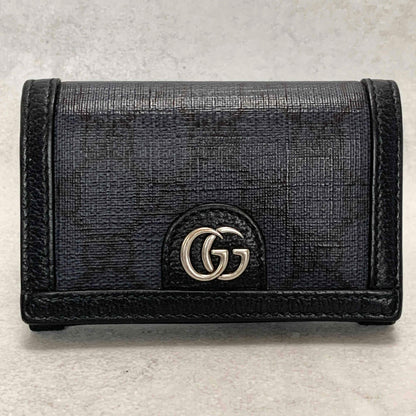 Gucci Bi-fold Card Holder Marmont GG Supreme Wallet Case Flap Purse Compact Navy