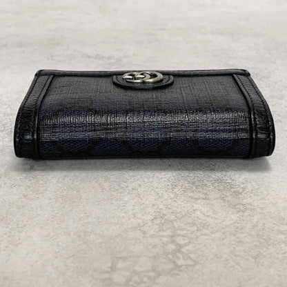 Gucci Bi-fold Card Holder Marmont GG Supreme Wallet Case Flap Purse Compact Navy