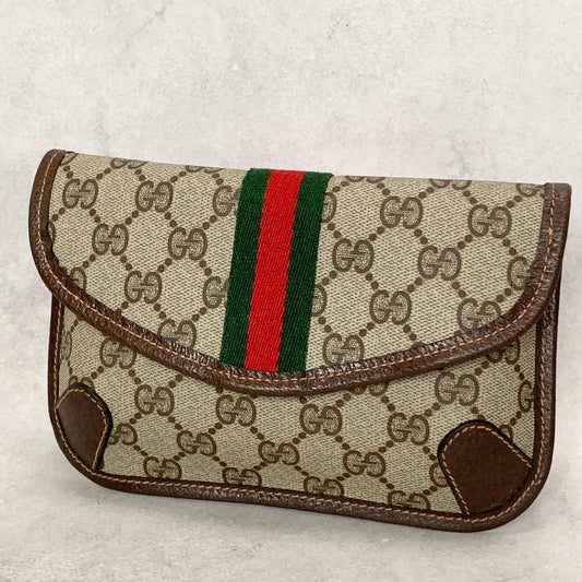 GUCCI Bag Supreme Sherry Line GG Clutch Purse Hand Leather Beige Brown Authentic
