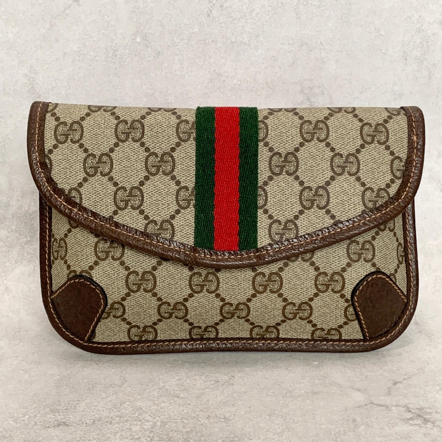 GUCCI Bag Supreme Sherry Line GG Clutch Purse Hand Leather Beige Brown Authentic