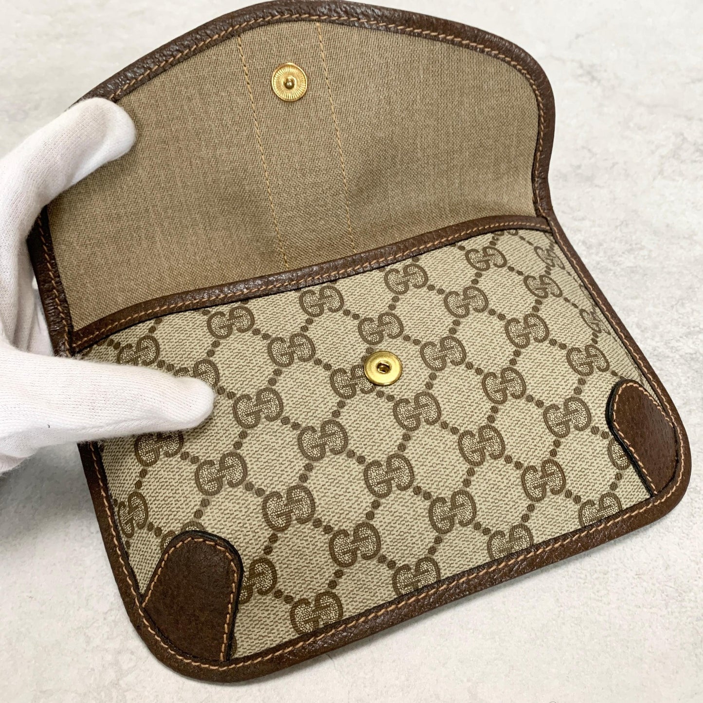 GUCCI Bag Supreme Sherry Line GG Clutch Purse Hand Leather Beige Brown Authentic