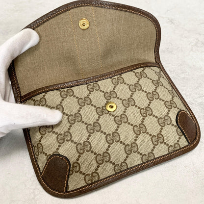 GUCCI Bag Supreme Sherry Line GG Clutch Purse Hand Leather Beige Brown Authentic