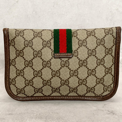GUCCI Bag Supreme Sherry Line GG Clutch Purse Hand Leather Beige Brown Authentic
