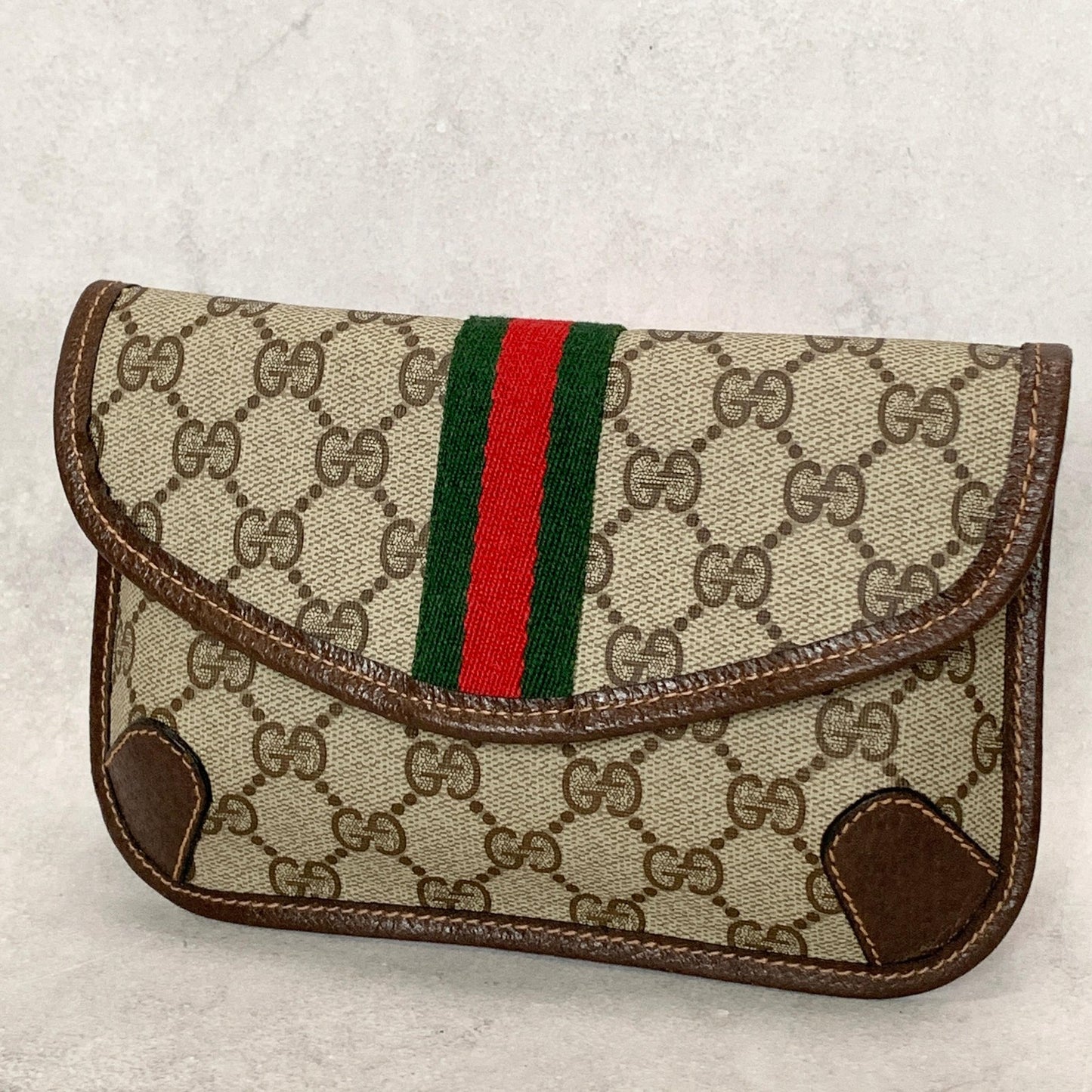 GUCCI Bag Supreme Sherry Line GG Clutch Purse Hand Leather Beige Brown Authentic