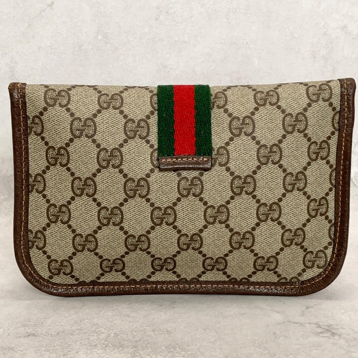 GUCCI Bag Supreme Sherry Line GG Clutch Purse Hand Leather Beige Brown Authentic